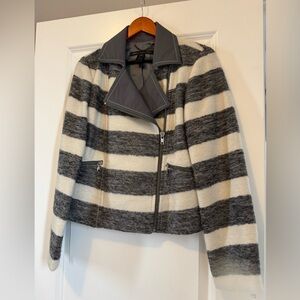 Marc By Marc Jacobs Gray and Cream Striped Teddy Jacket